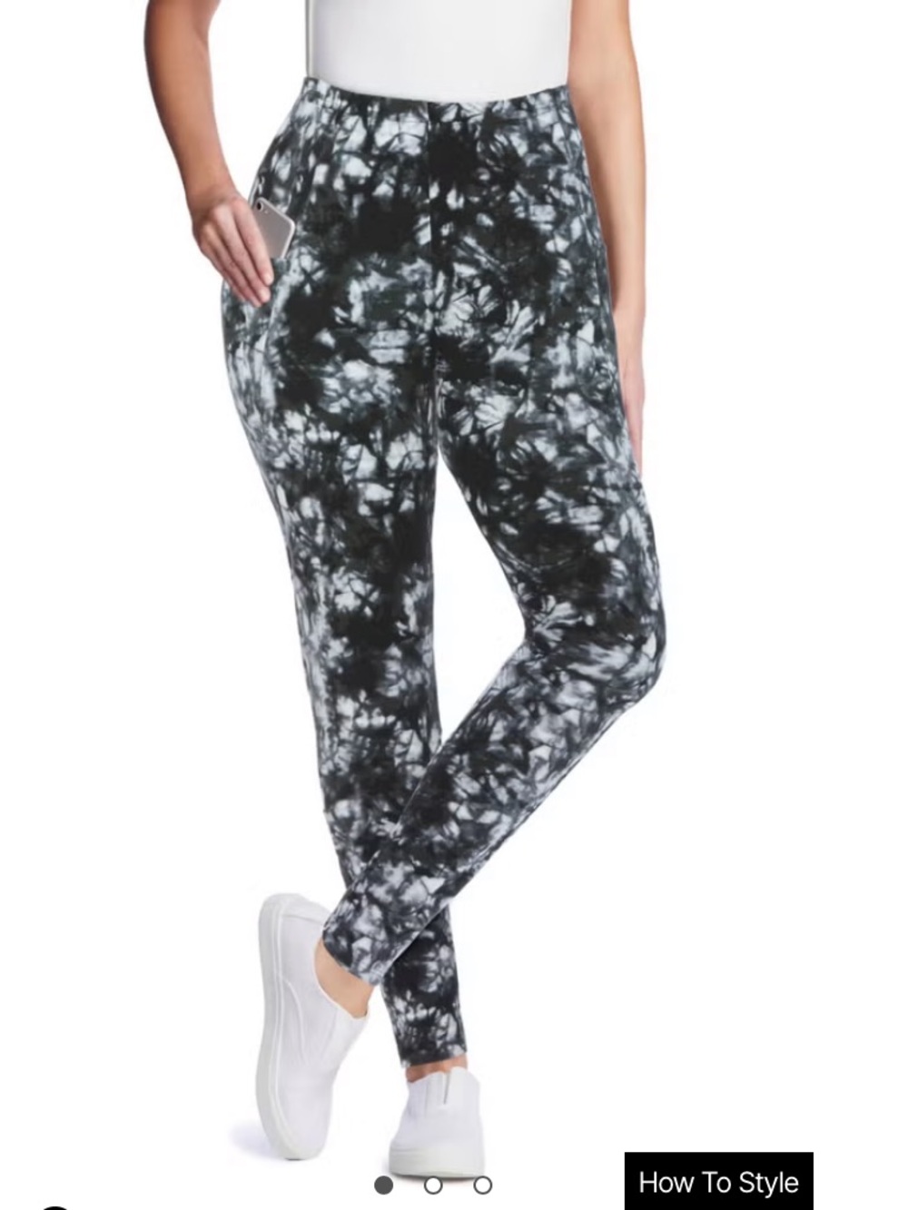 Woman Within Size 4X Black & White Tie-Dye Leggings comfort stretch athleisure